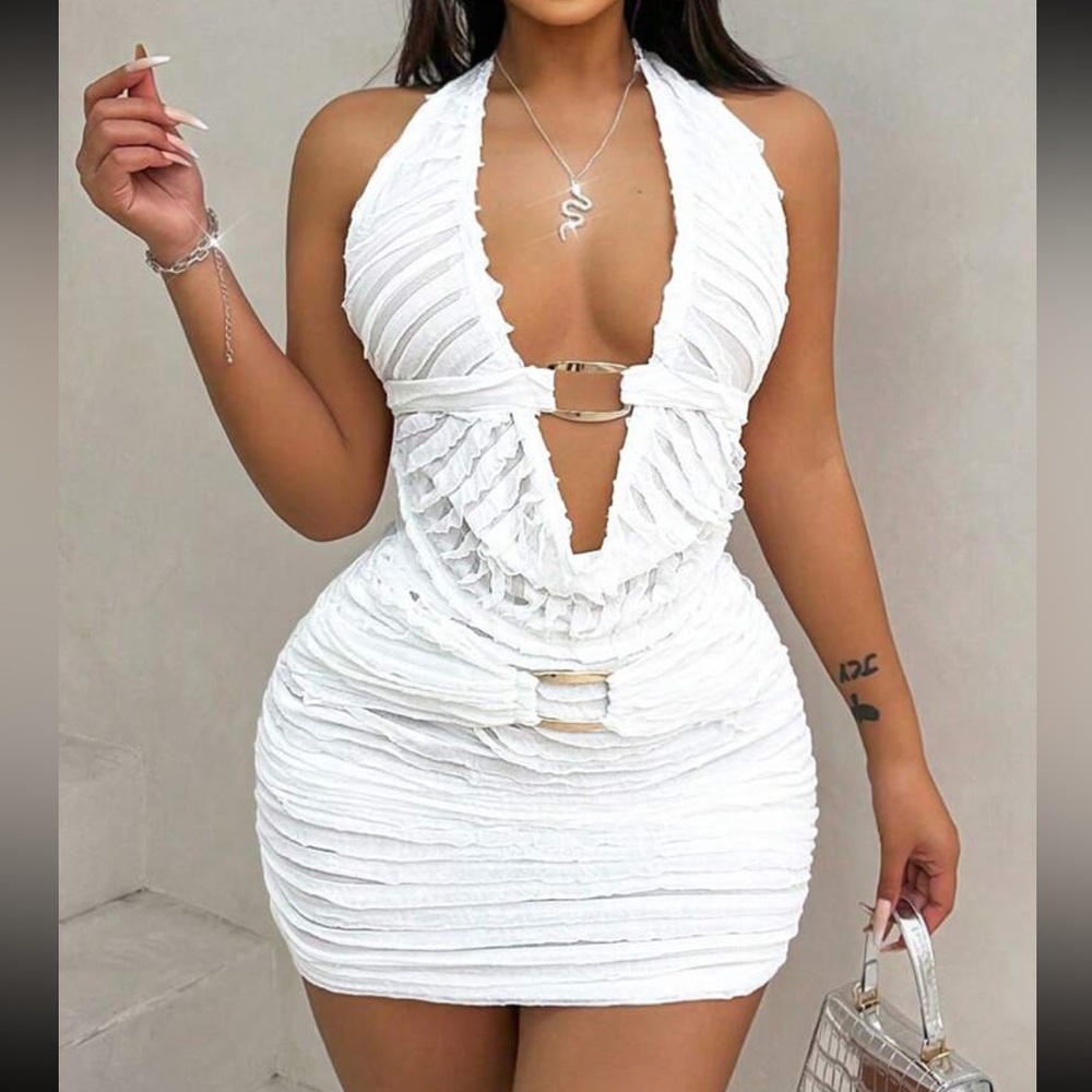 Elegant White Halter skirt set